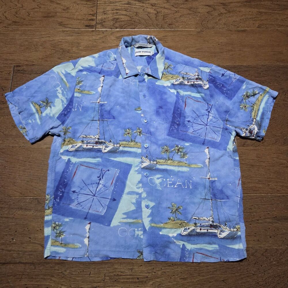 Vtg JAMS WORLD Large Button Hawaiian Aloha Ship Beach Shirt USA